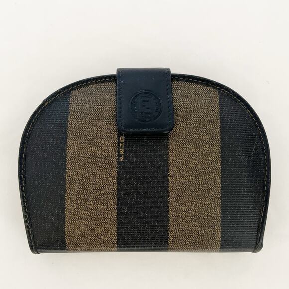 FENDI Penguin Strips Vintage Wallet Purse Canvas Leather Brown - Picture 3 of 13